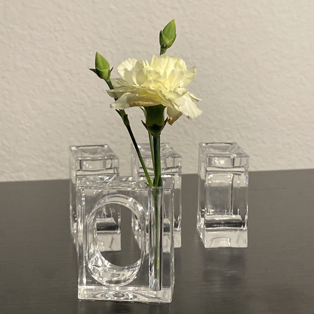 Clear Lucite Napkin Rings Lillian Vernon Holders Bud Vases Vintage set of 4
